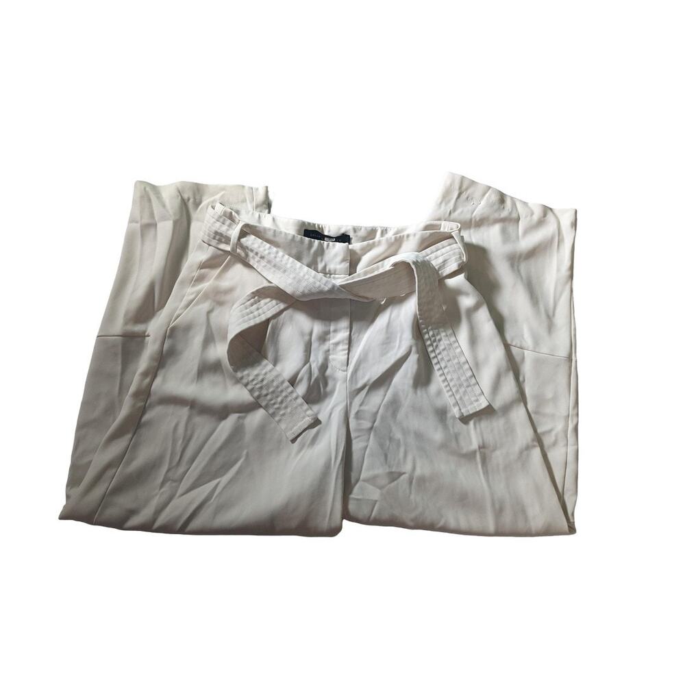 SALLY LAPOINTE Lightweight crepe high waist belted pants Women's Size 14 White